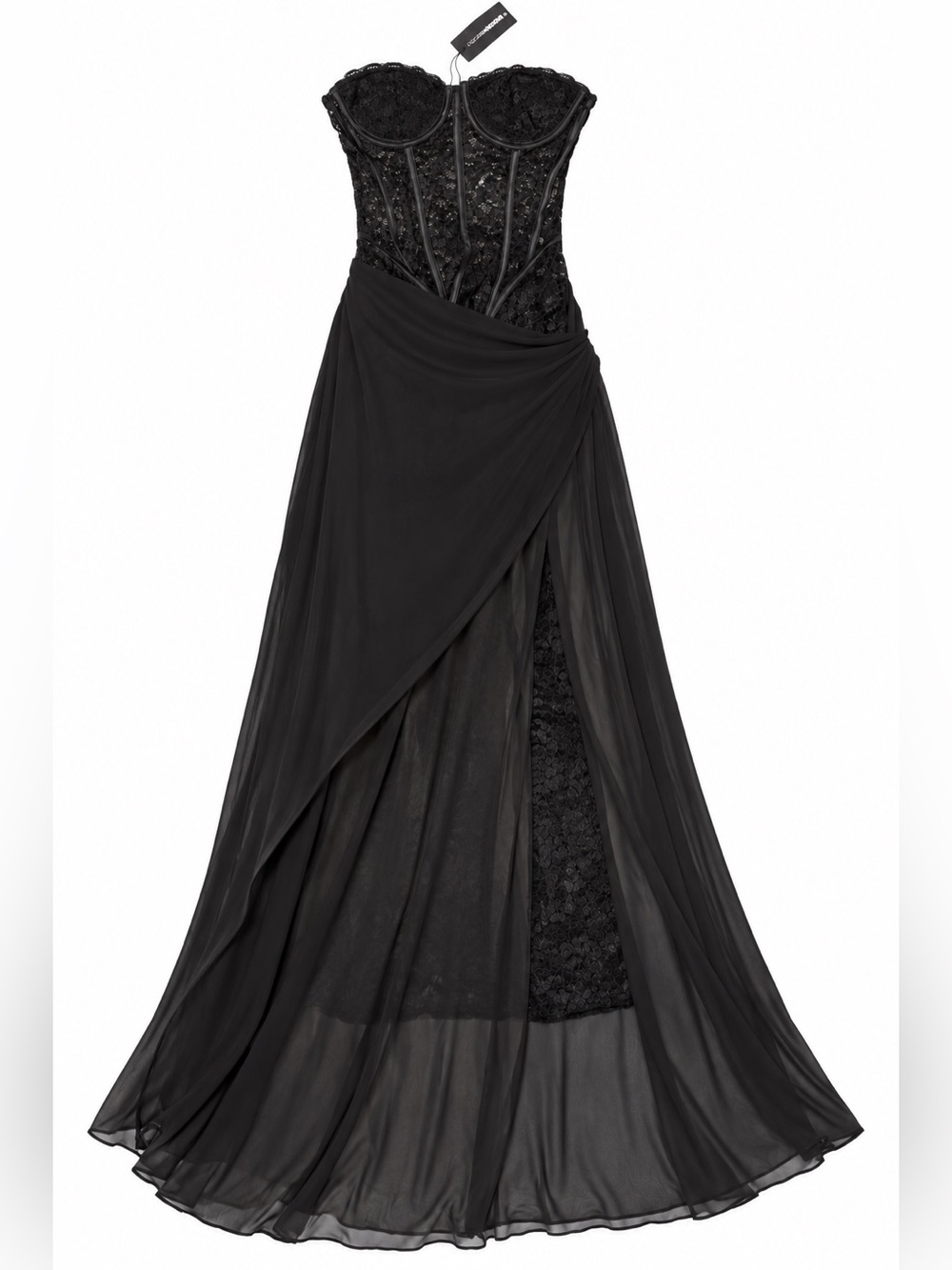 Fashion Nova Illiana Lace Draped Catsuit Black Size Small S NWT Corset Formal